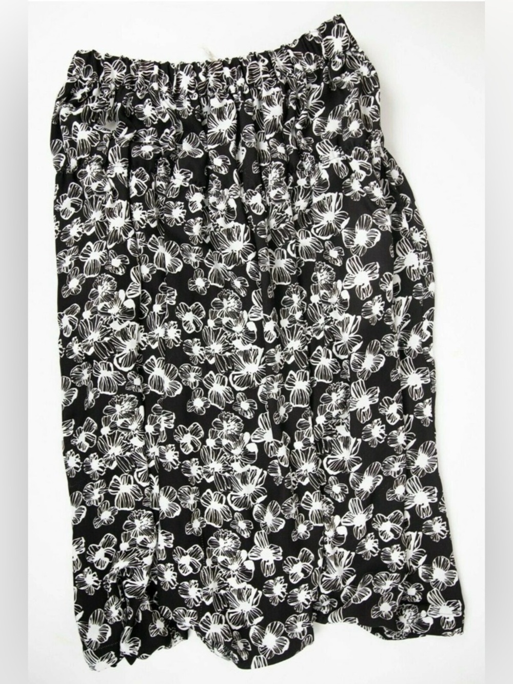 Comme des Garcons Black and White Ditsy Floral Monochrome Midi Skirt Romantic